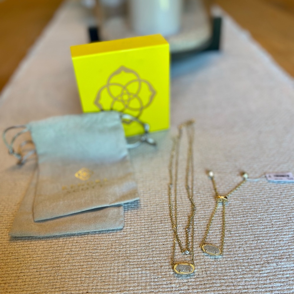 Kendra Scott Elisa Gold Multi Strand Necklace AND bracelet set, Iridescent Drusy - Picture 7 of 9